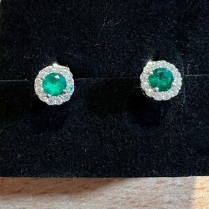 Elegant Silver and Green Stud Earrings